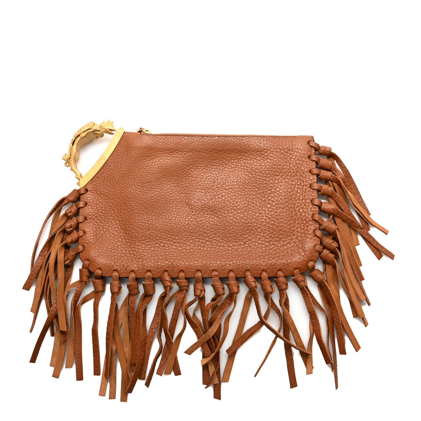 Grained Calfskin C-Rockee Sagittarius Fringe Clutch Brown
