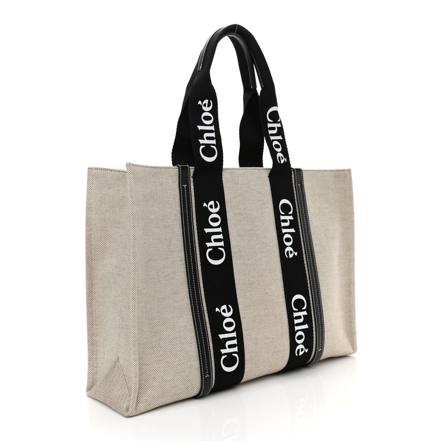 Cotton Calfskin Large Woody Ribbon Tote Black Blue