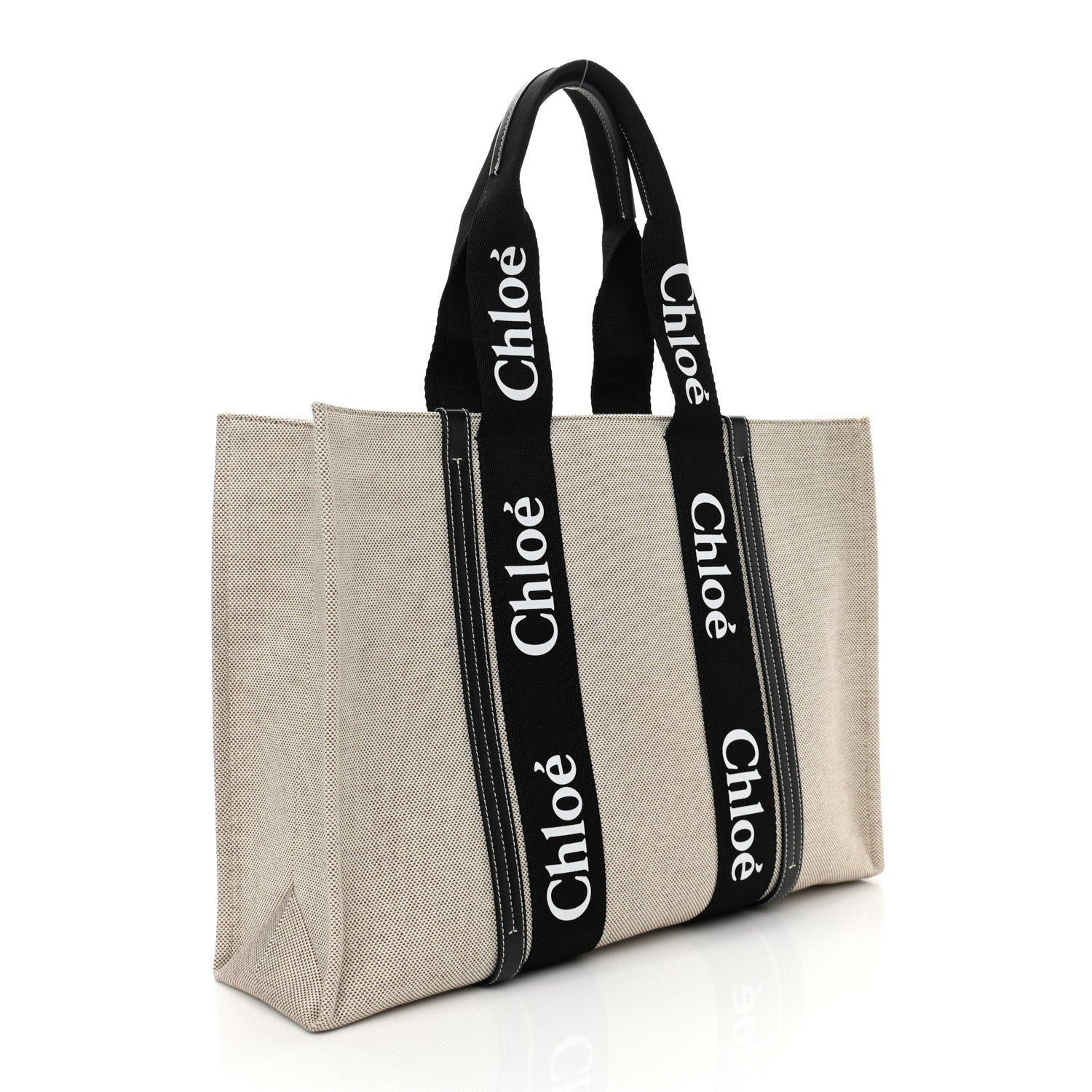 Chloe Cotton Calfskin Large Woody Ribbon Tote Black Blue 2 of 12