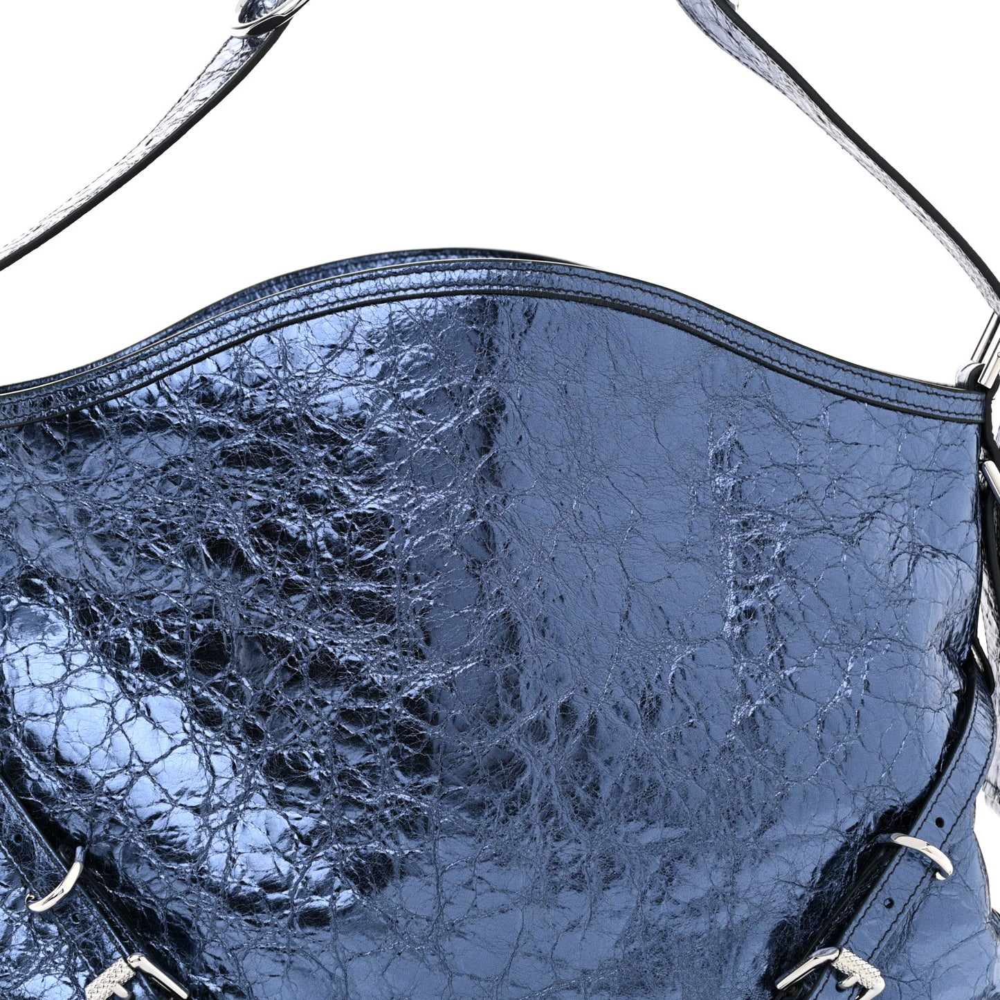Metallic Calfskin Medium Voyou Bag Navy