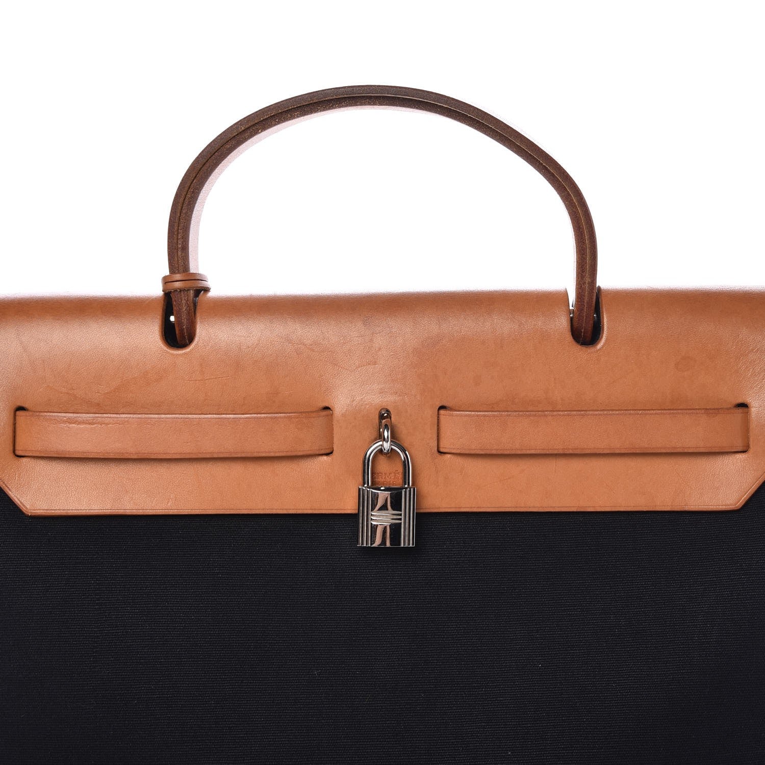 Hermes Toile Vache Calfskin Herbag 30 PM Black Natural 8 of 13