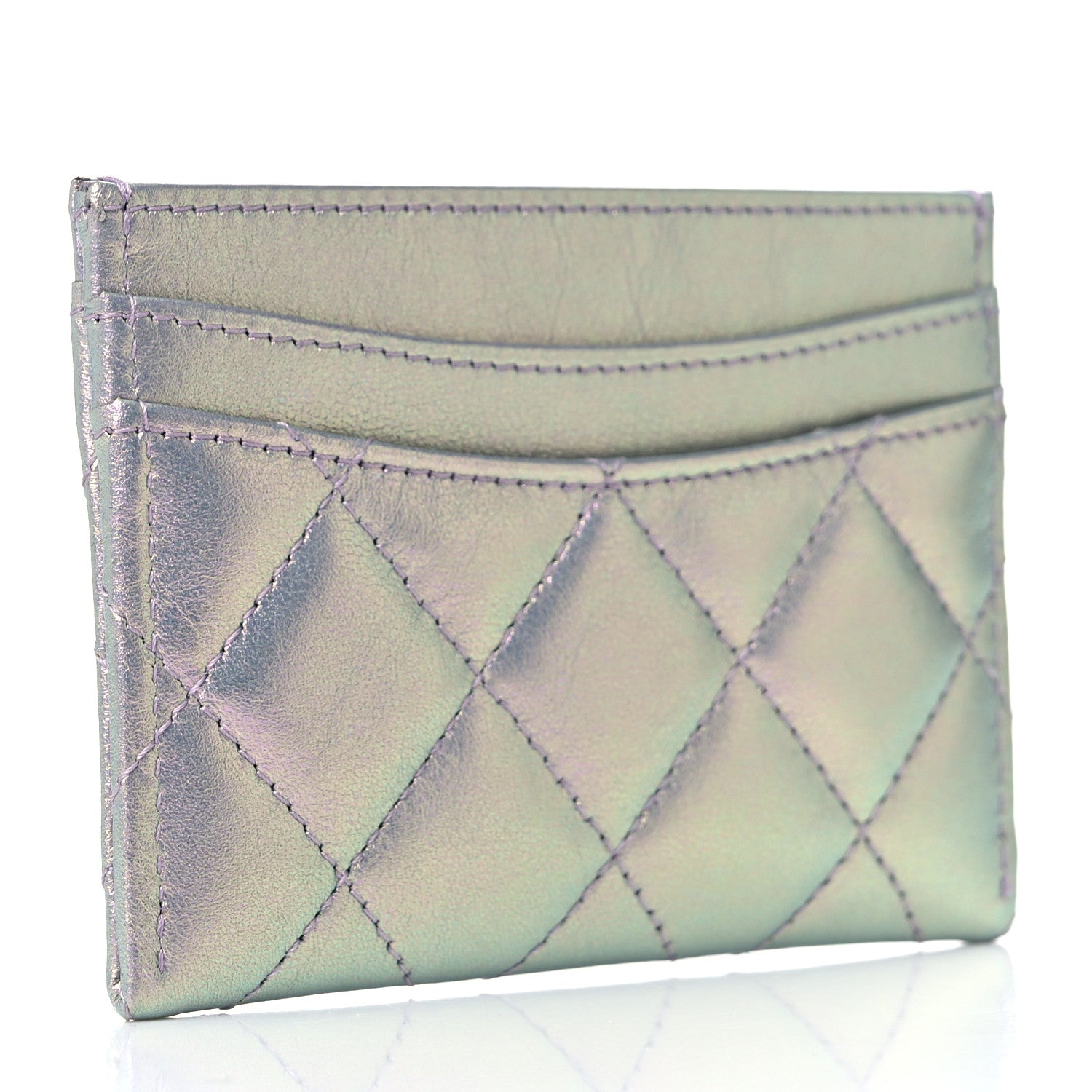 Chanel Iridescent Calfskin Quilted Card Holder Light Purple 3 of 10