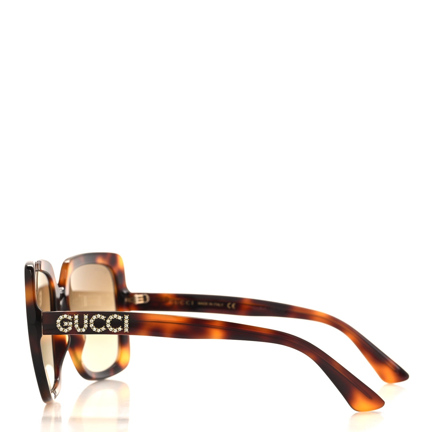 Gucci Acetate Square Frame Crystal Sunglasses GG 0418S Tortoiseshell 3 of 7