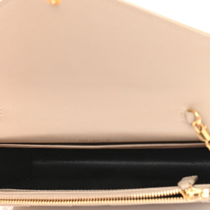 Saint Laurent Grain De Poudre Matelasse Chevron Monogram Envelope Chain Wallet Dark Beige 5 of 12