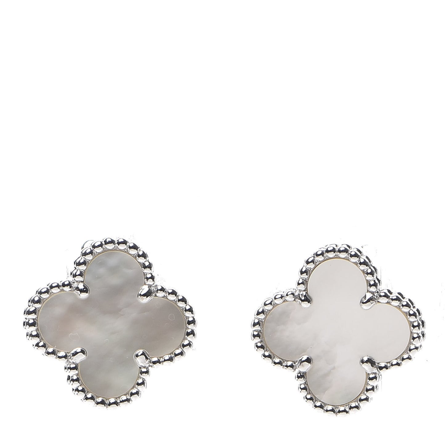 18K White Gold Mother of Pearl Vintage Alhambra Earrings