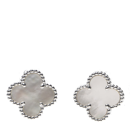 Van Cleef & Arpels 18K White Gold Mother of Pearl Vintage Alhambra Earrings 1 of 6