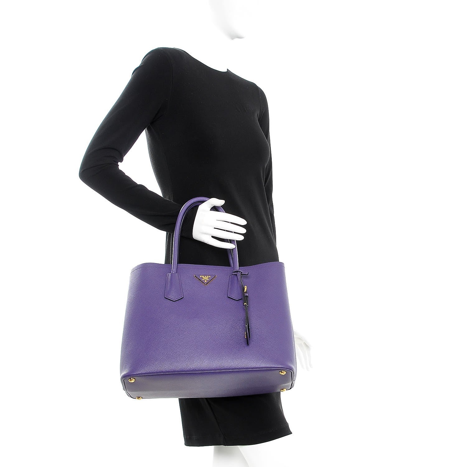 Prada Saffiano Cuir Large Double Bag Viola Nero Black 3 of 8