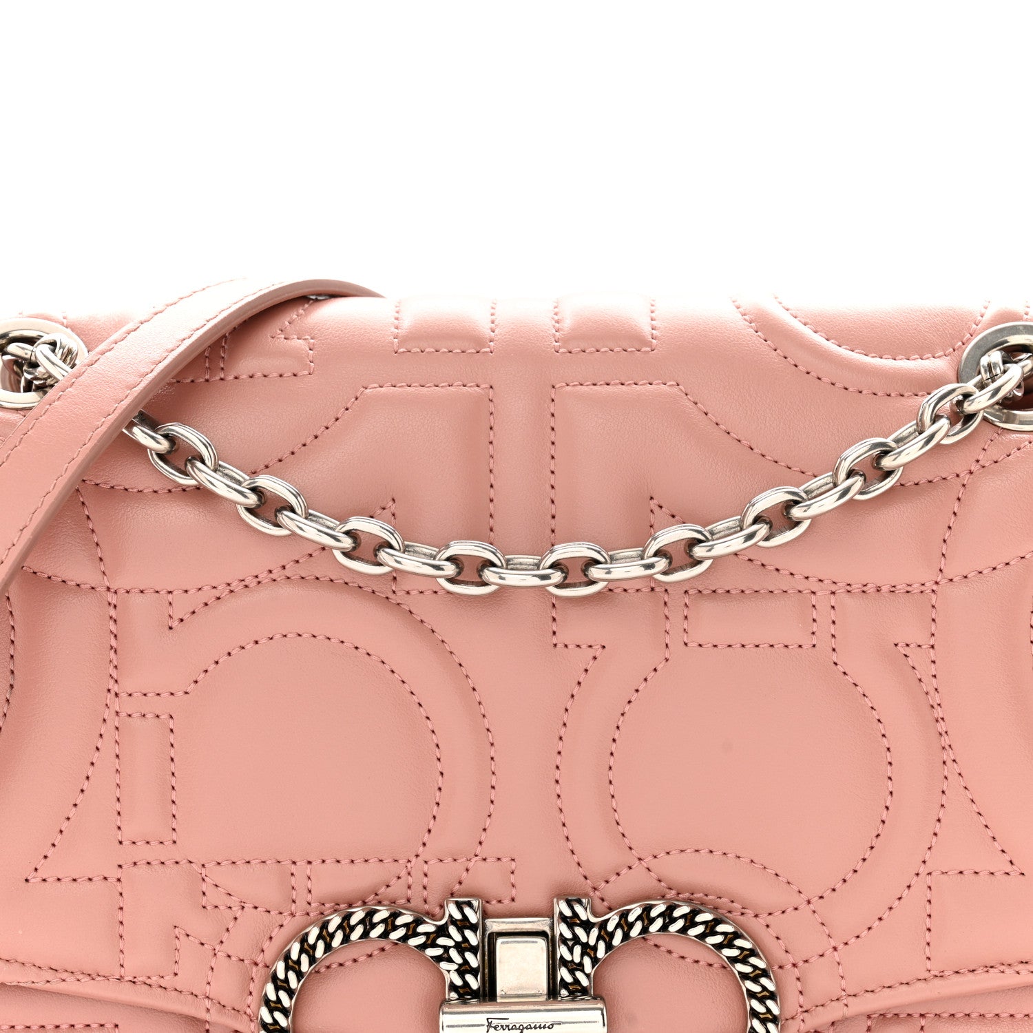 Salvatore Ferragamo Calfskin Quilted Gancini Flap Bag Antique Rose 7 of 14