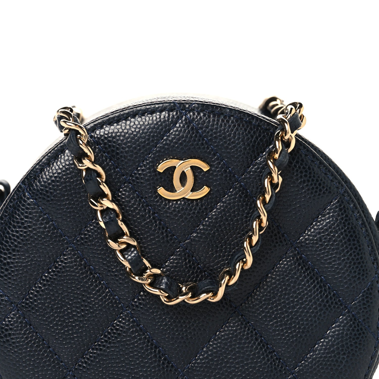 Chanel Caviar Quilted Round Clutch With Chain Navy 8 of 10
