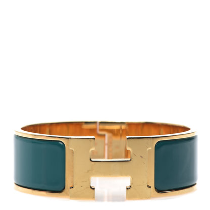 Hermes Enamel Wide Clic Clac H Bracelet PM Malachite 1 of 7