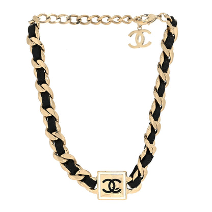 Chanel Metal Lambskin CC Square Choker Gold Black White 3 of 5