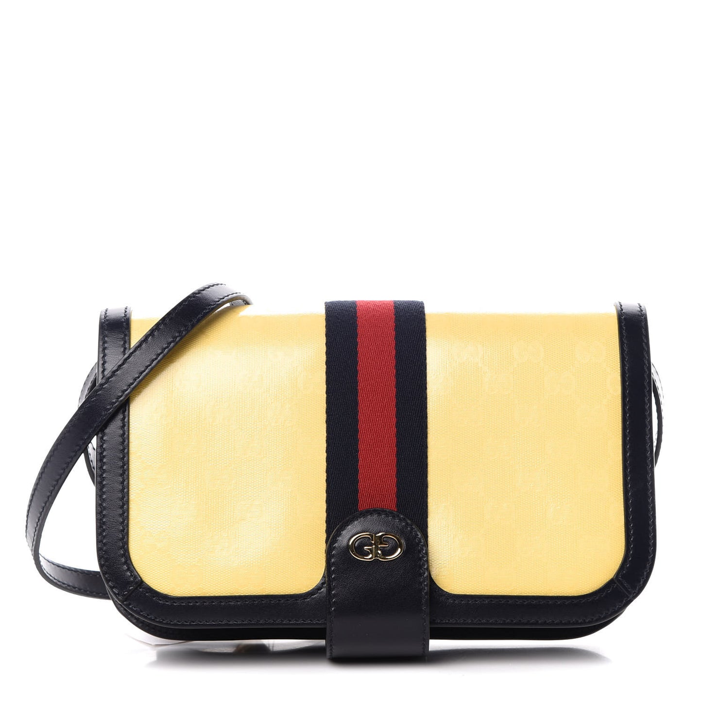 Crystal Monogram Plutone Calfskin Web Ophidia Flap Messenger Bag Straw Yellow Blue