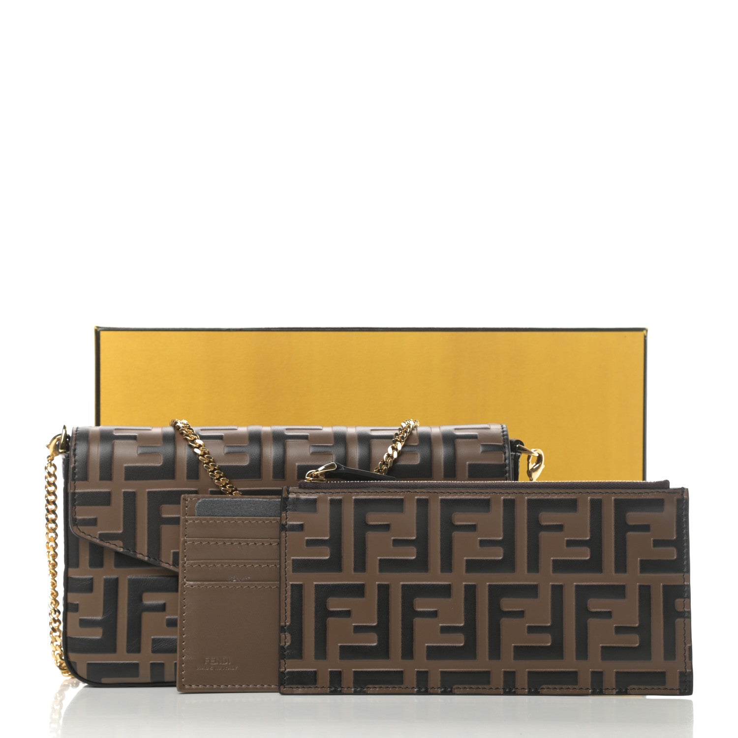 Fendi Vitello Soft F is Fendi Bi-Color FF 1974 Embossed Envelope Wallet On Chain with Pouches Maya Black 13 of 13