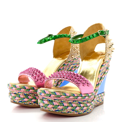 Christian Louboutin Nappa Pepite Liege Lame Madmonica 120 Wedge Sandals 35 Full Moon 3 of 9