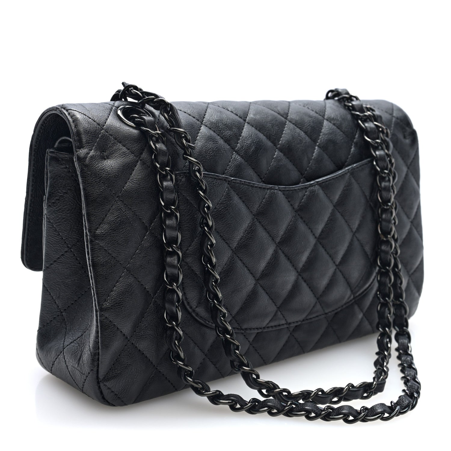 Chanel Crumpled Calfskin Quilted Medium Double Flap So Black 3 of 10