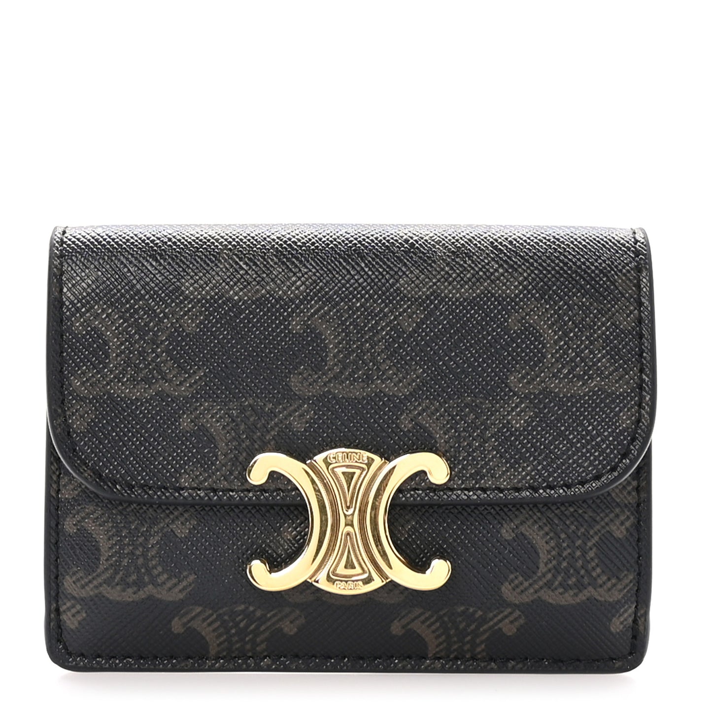 Triomphe Canvas Calfskin Flap Card Holder Tan