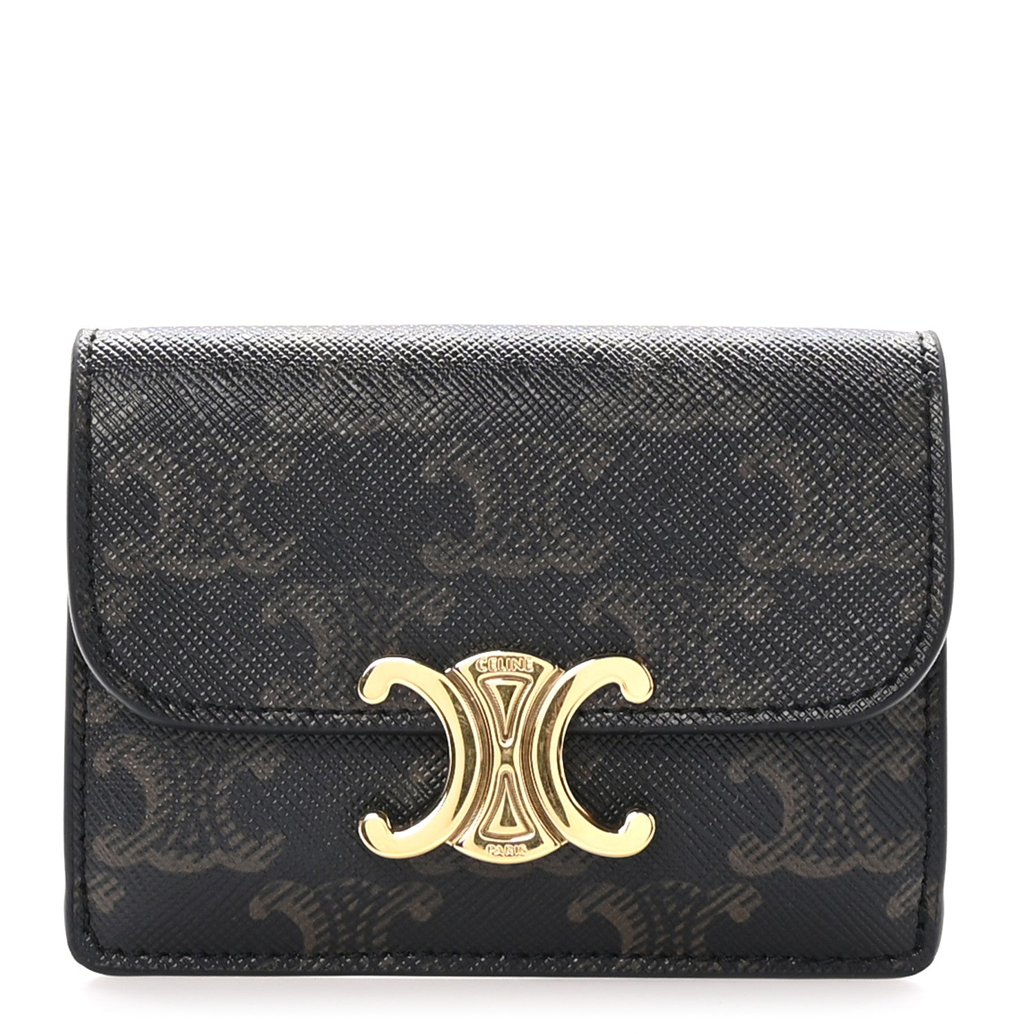 Celine Triomphe Canvas Calfskin Flap Card Holder Tan 1 of 9