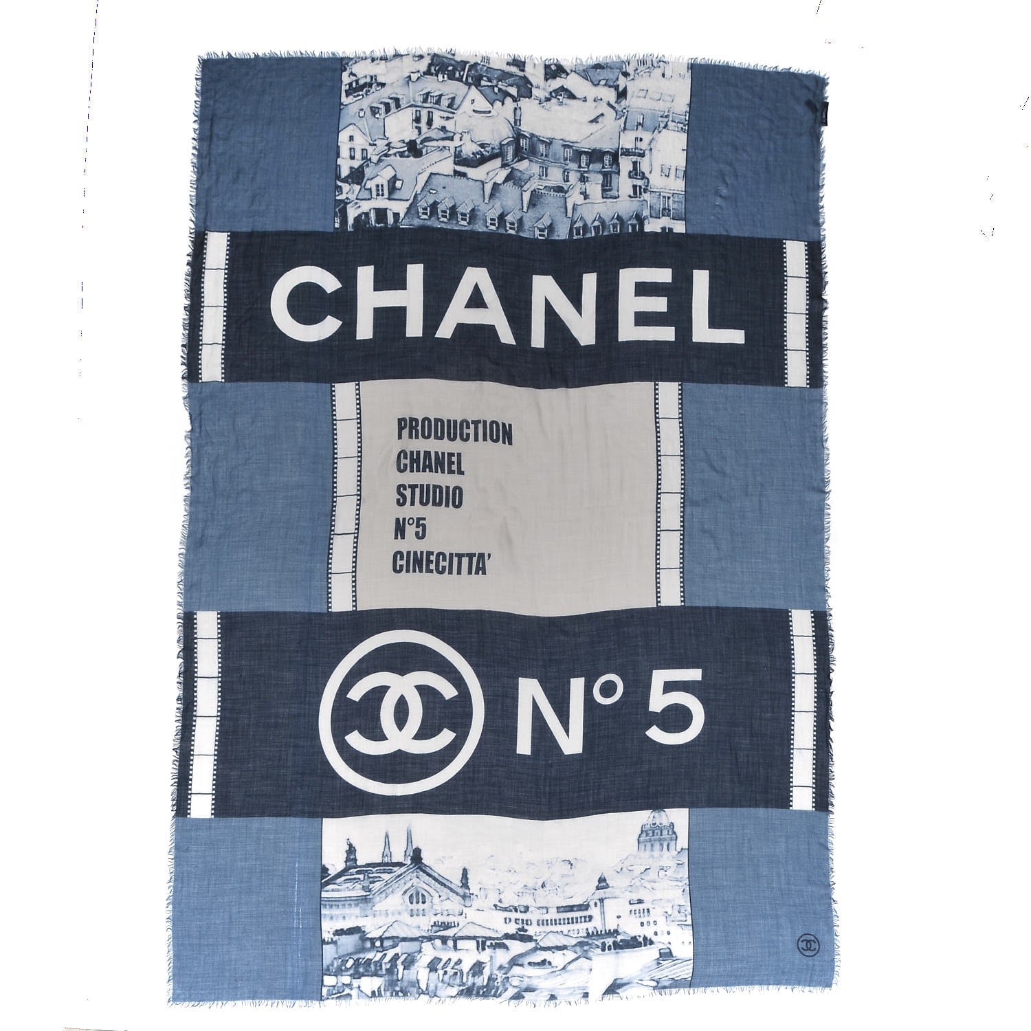 Chanel Cashmere CC Cinema Scarf Blue White 1 of 5