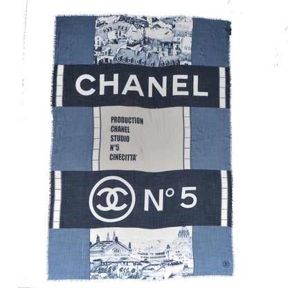 Chanel Cashmere CC Cinema Scarf Blue White 1 of 5