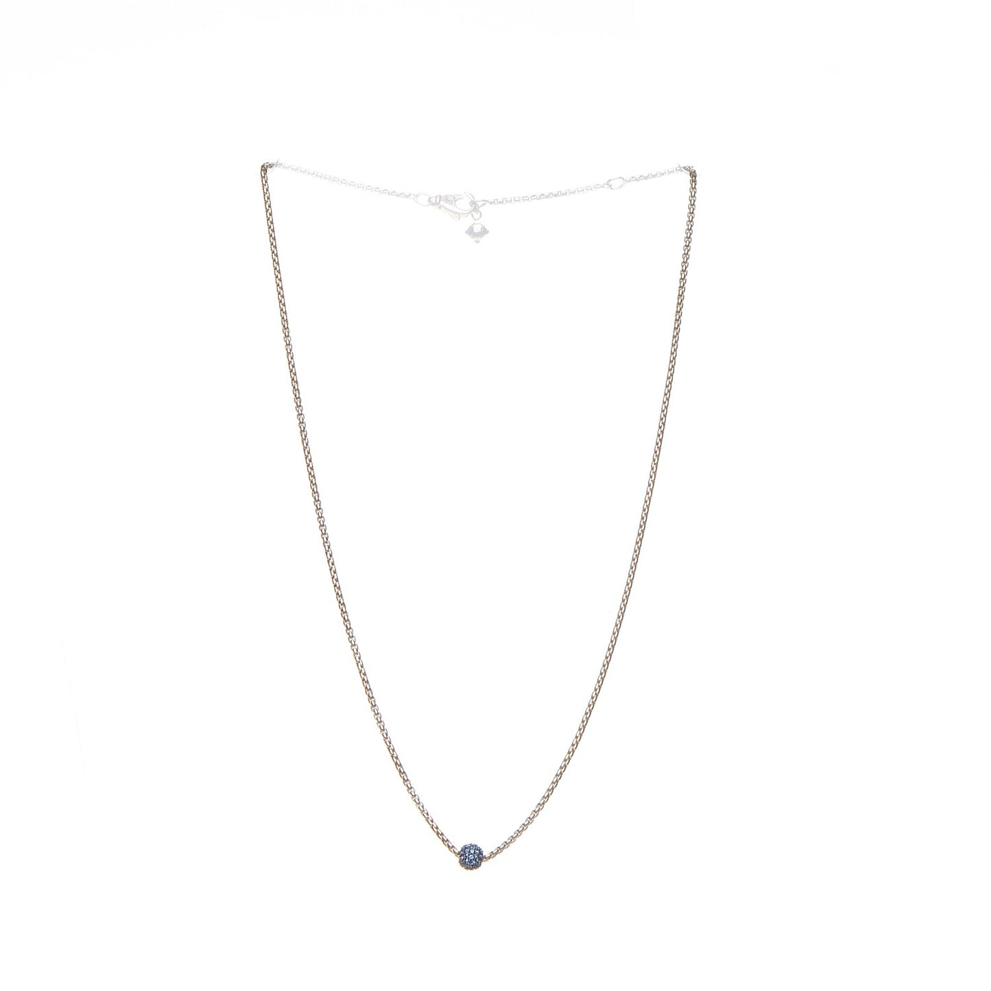 Sterling Silver Blue Sapphire 6mm Petite Pave Necklace