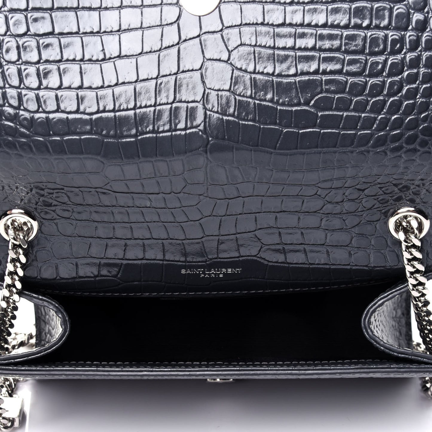 Calfskin Crocodile Embossed Small Classic Monogram Kate Tassel Satchel Smog