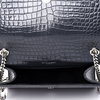 Saint Laurent Calfskin Crocodile Embossed Small Classic Monogram Kate Tassel Satchel Smog 4 of 4