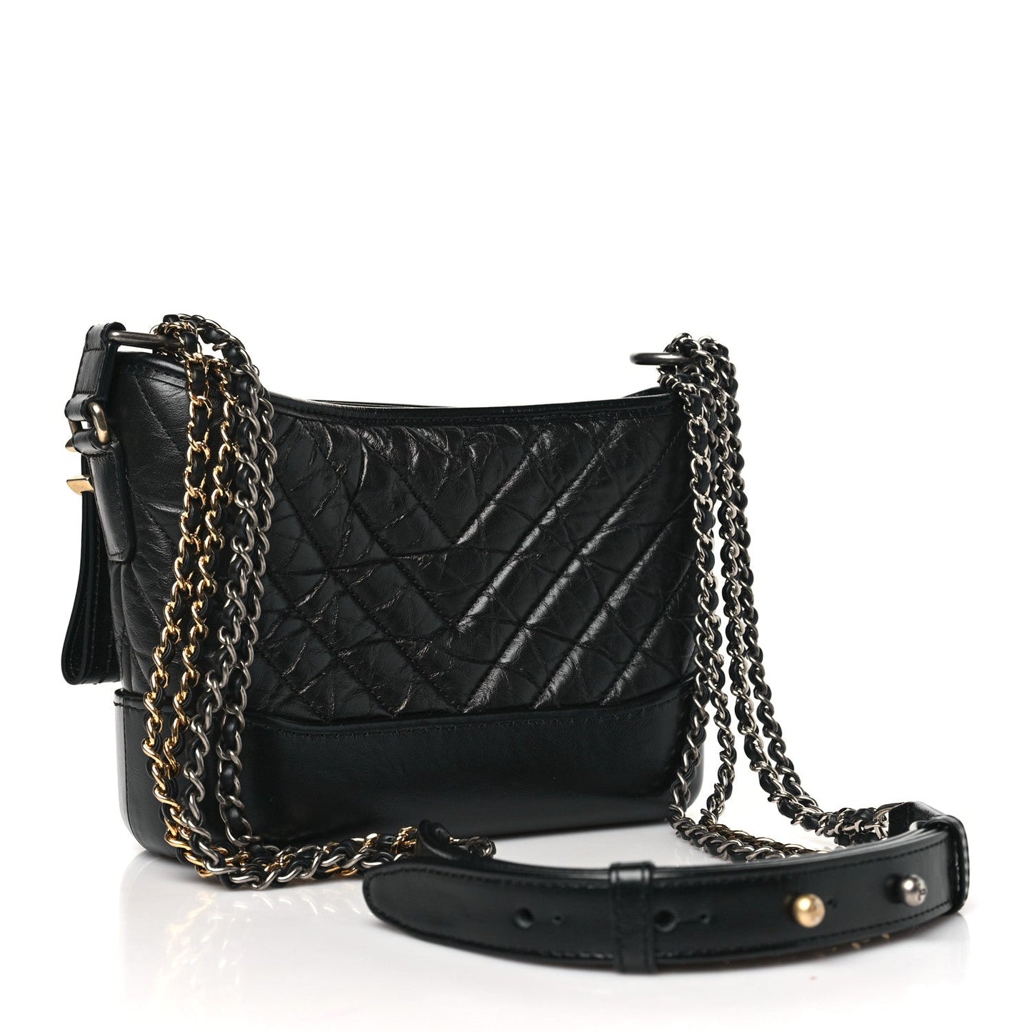 Aged Calfskin Chevron Quilted Small Gabrielle Hobo Black