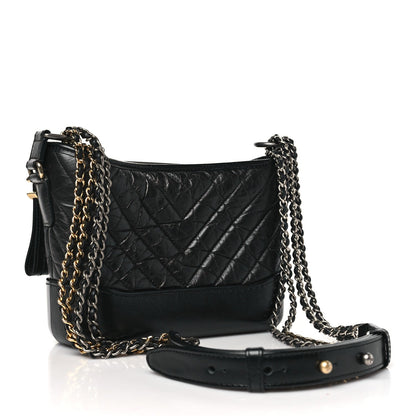 Chanel Aged Calfskin Chevron Quilted Small Gabrielle Hobo Black 2 of 9