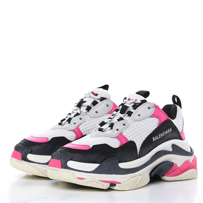Balenciaga Fabric Mesh Womens Triple S Sneakers 37 Rose Fluo Black White 3 of 7
