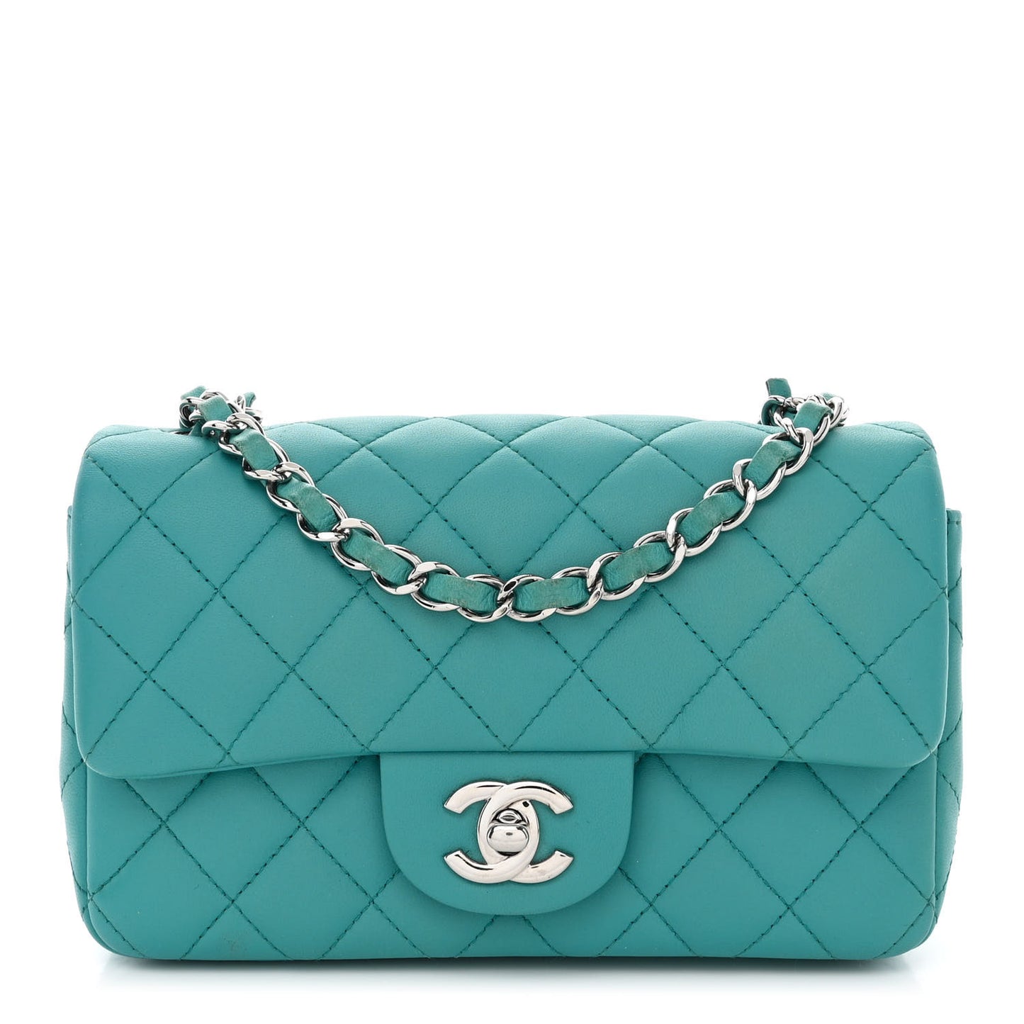 Lambskin Quilted Mini Rectangular Flap Turquoise
