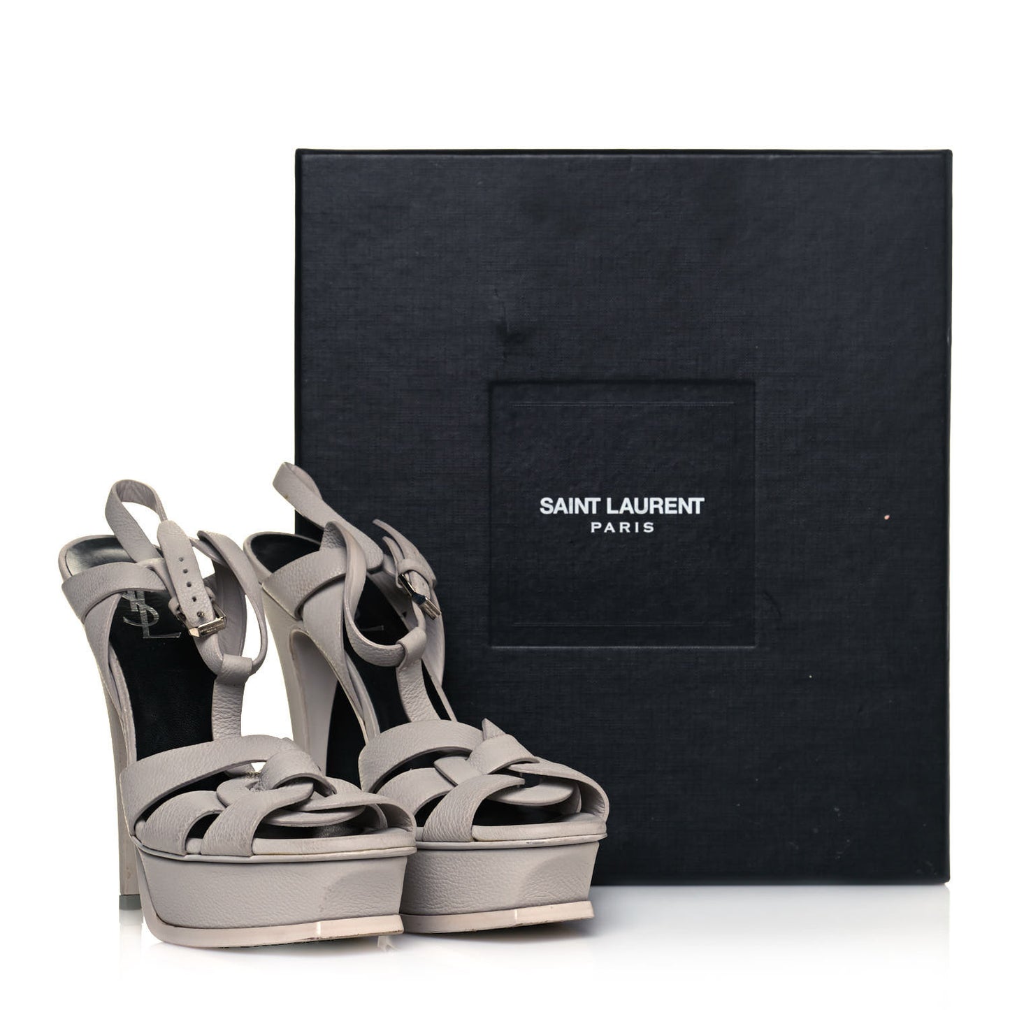 Textured Calfskin Tribute 105 Platform Sandals 37.5 Gris Perle