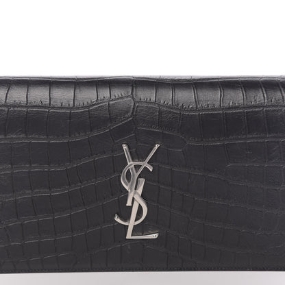 Saint Laurent Calfskin Crocodile Embossed Classic Kate Monogram Clutch Black 9 of 9