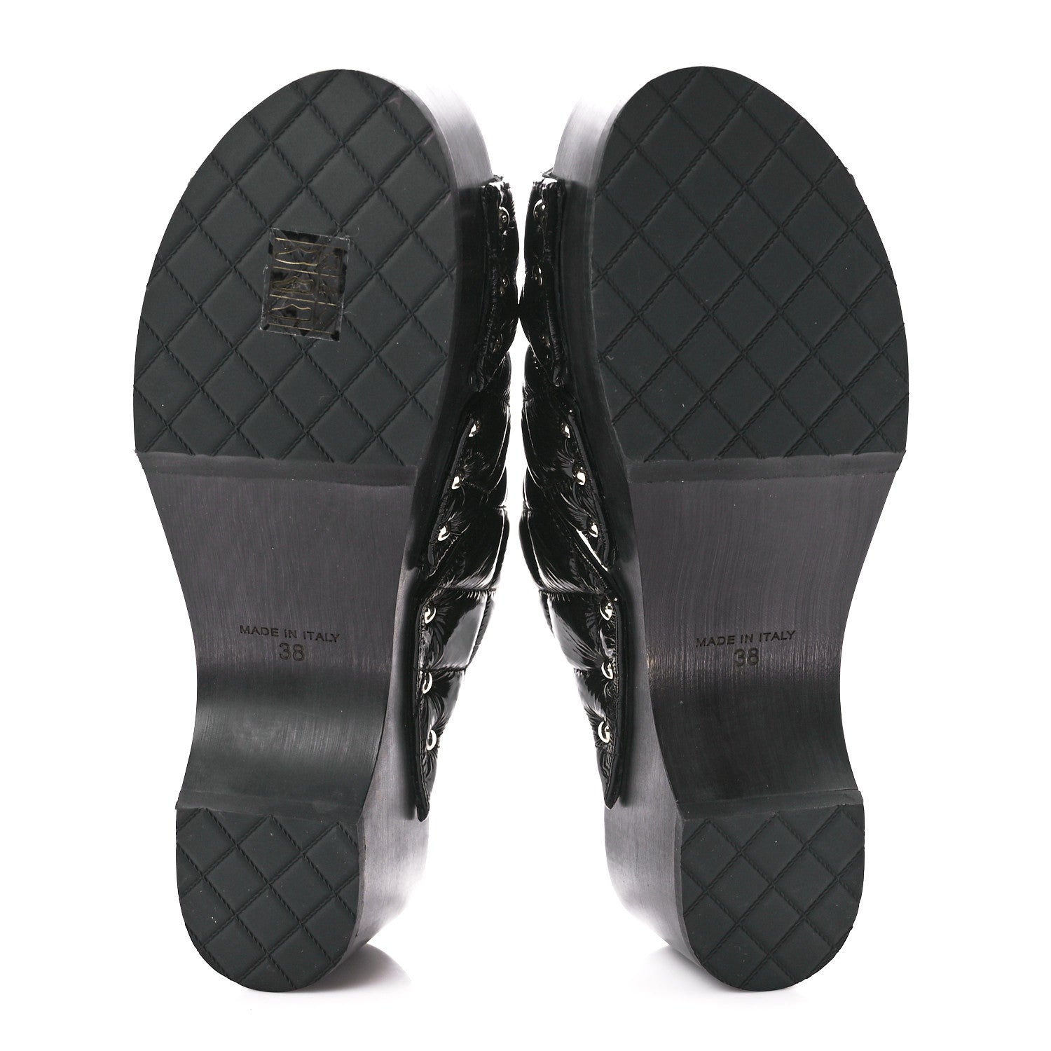 Chanel Patent Lambskin Quilted CC Clogs 38 Black 5 of 9