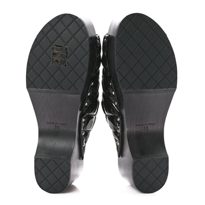 Chanel Patent Lambskin Quilted CC Clogs 38 Black 5 of 9