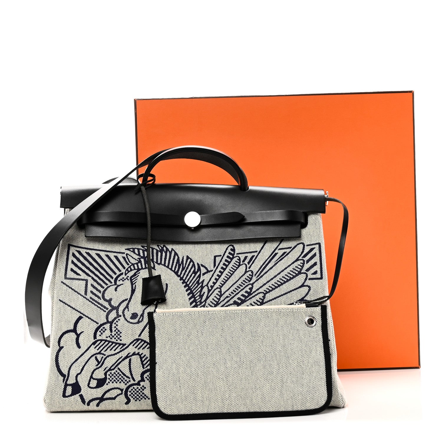 Hermes Vache Hunter Toile H Pegase Pop Herbag Zip Retourne 39 MM Bleu Indigo Ecru Black 12 of 12