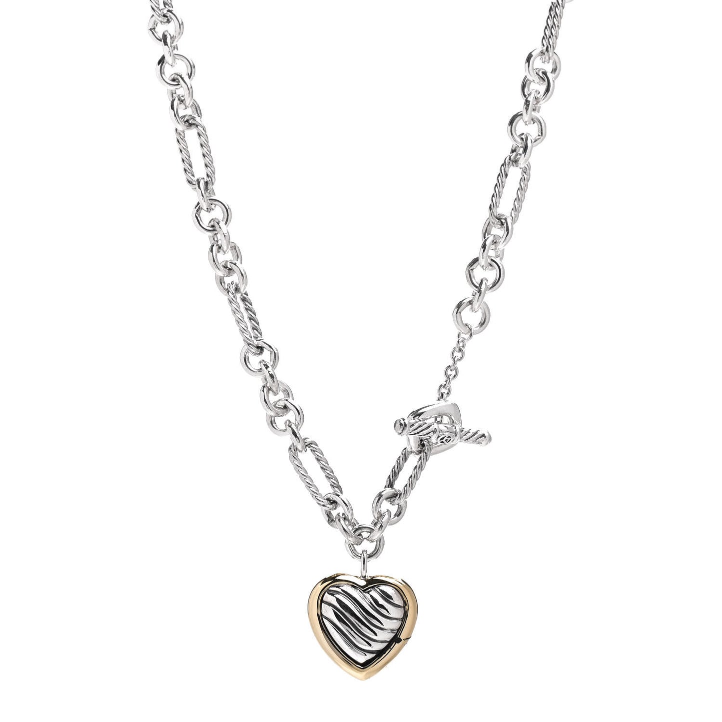 Sterling Silver 18K Yellow Gold Cable Heart Figaro Necklace