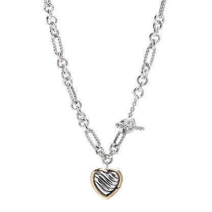 David Yurman Sterling Silver 18K Yellow Gold Cable Heart Figaro Necklace 1 of 4