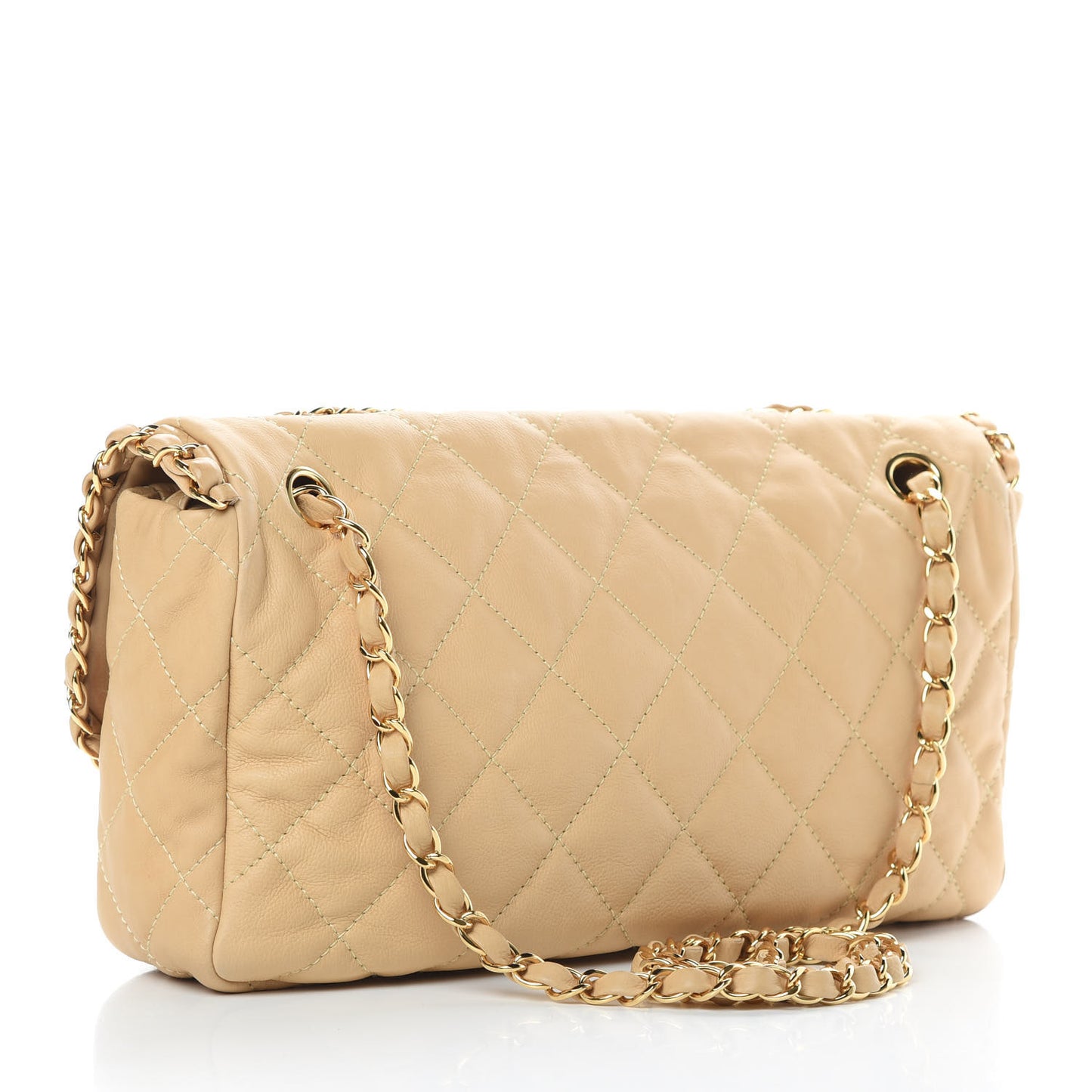 Calfskin Quilted Medium Chain Me Flap Light Beige