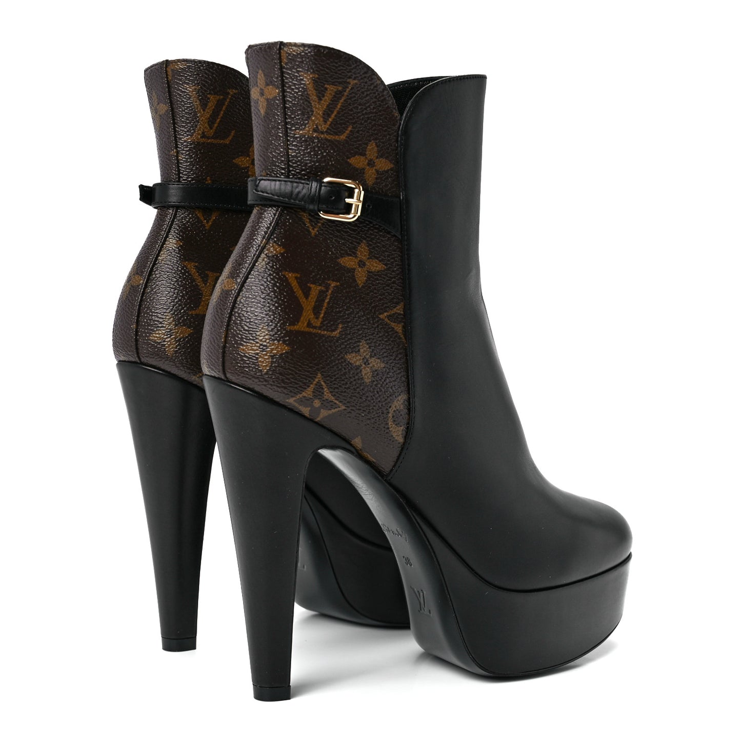 Calfskin Monogram Afterglow Platform Ankle Boots 38 Black