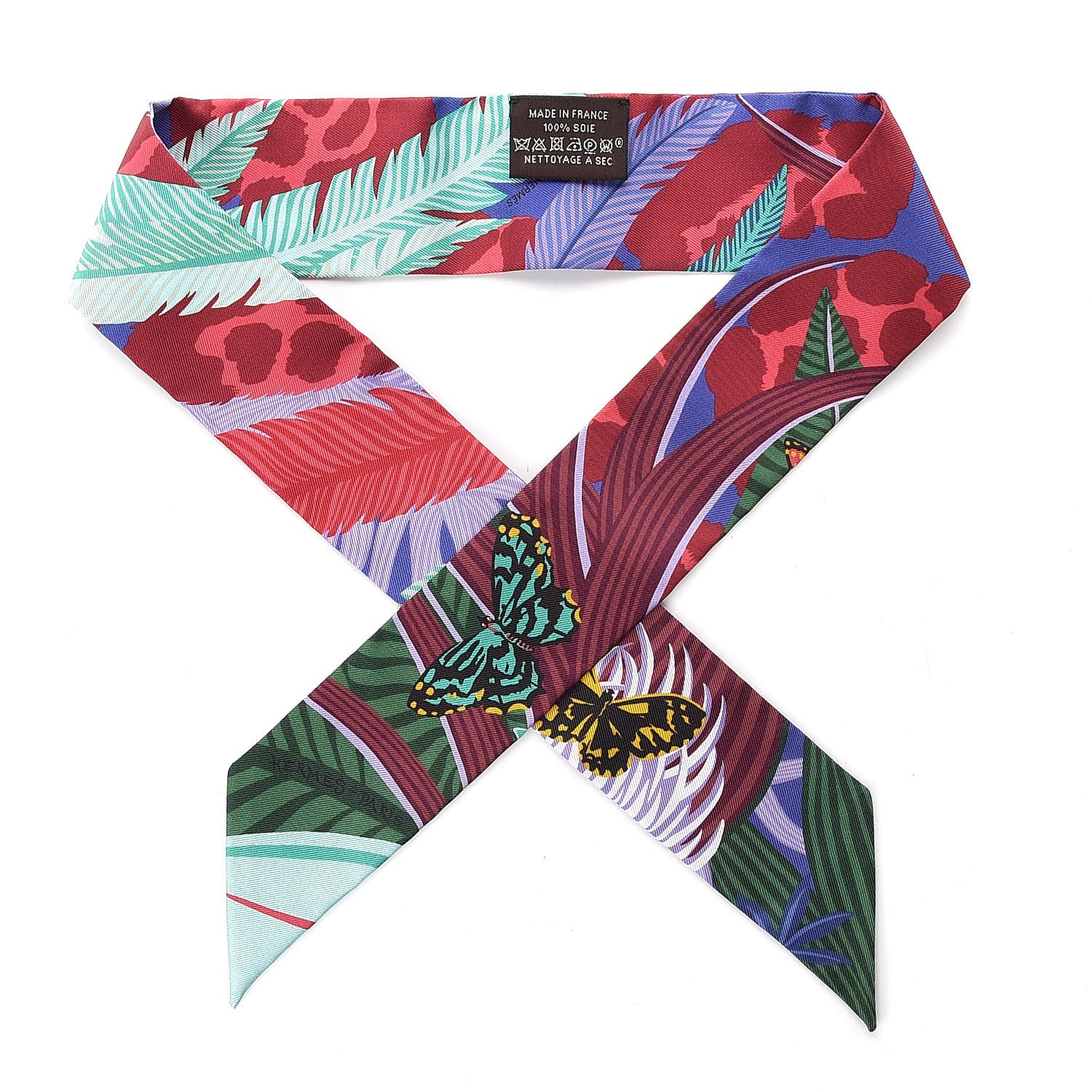 Hermes Silk Jaguar Quetzal Twilly Bordeaux Vert Bleu 1 of 5