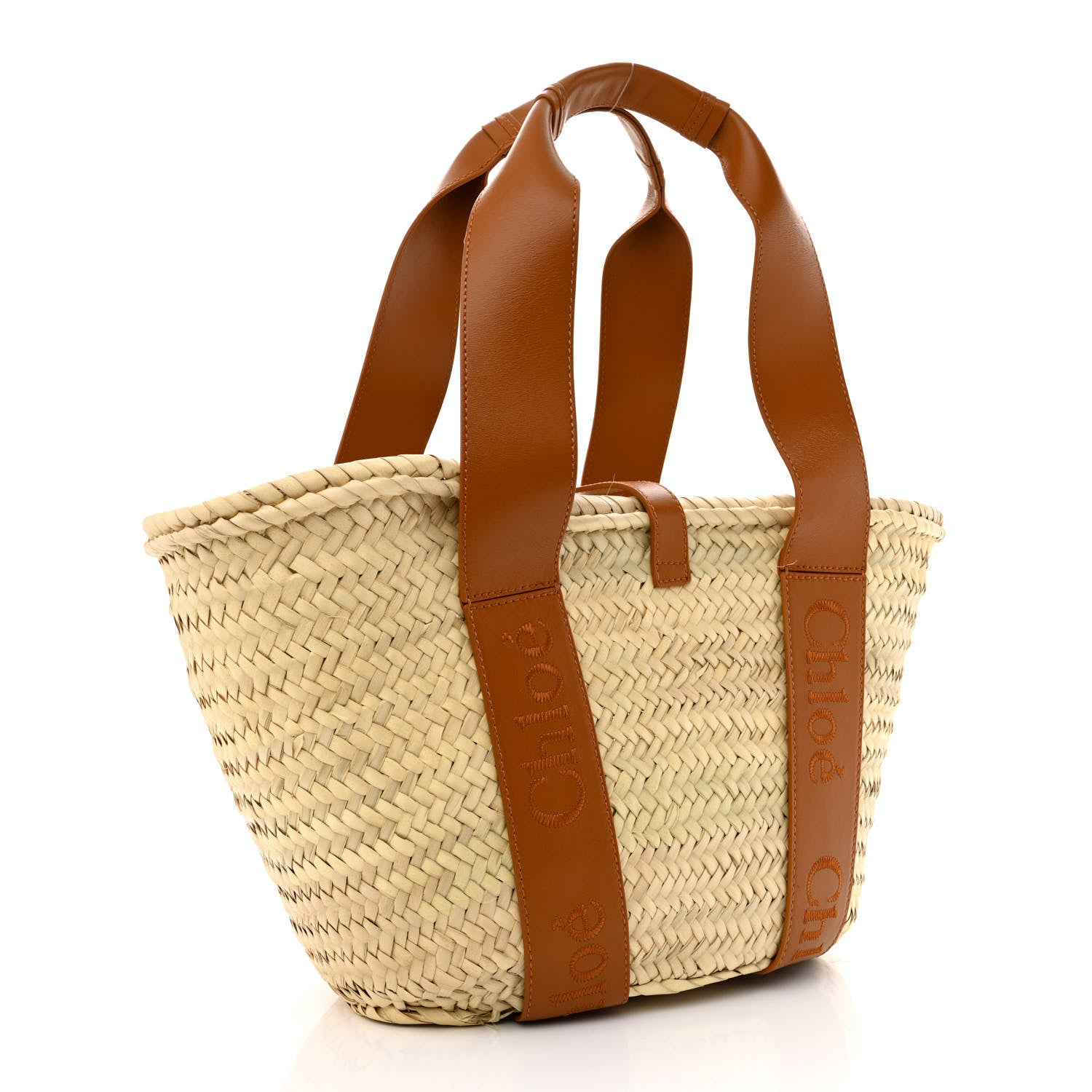 Chloe Raffia Smooth Calfskin Medium Sense Basket Caramel 3 of 9