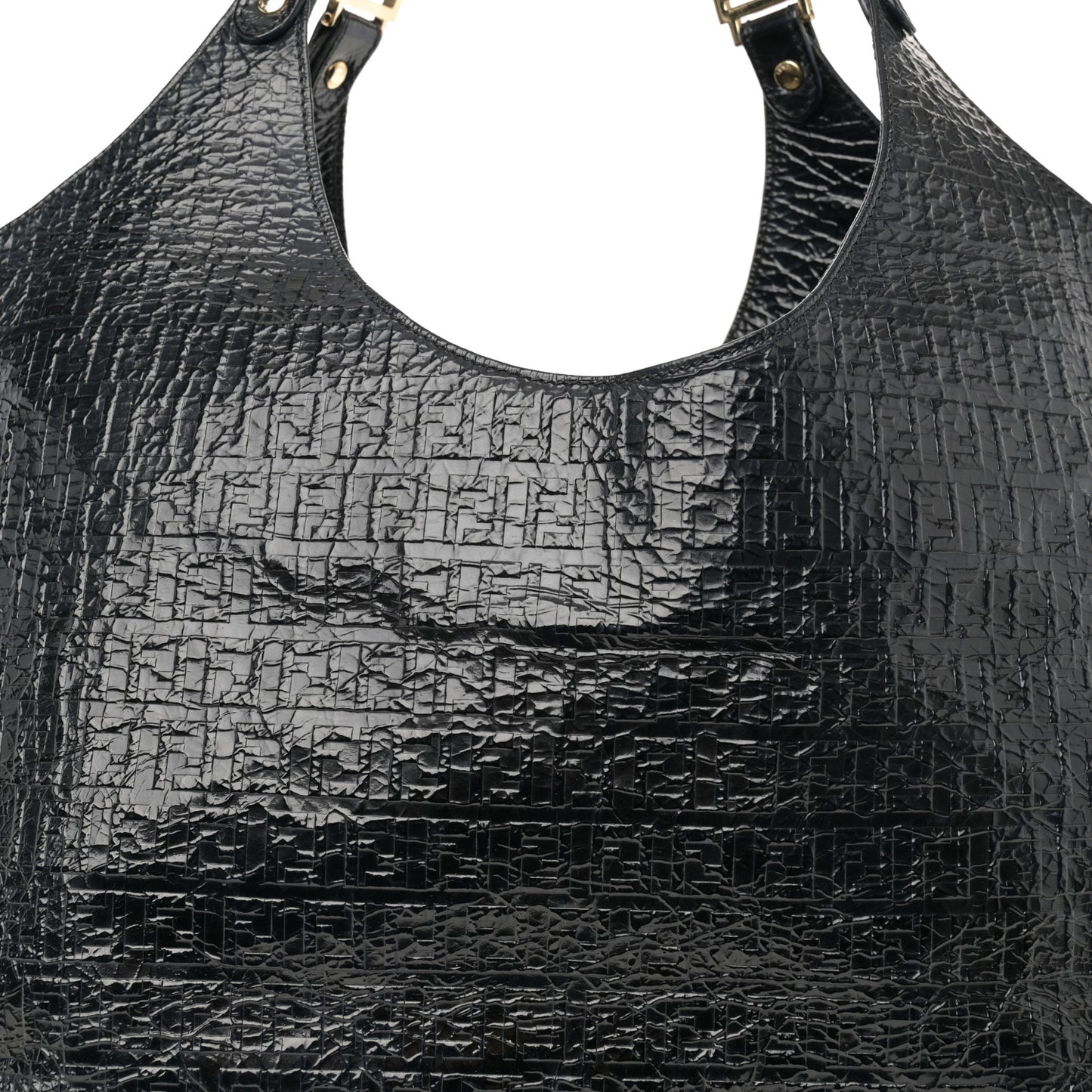 Crinkled Patent FF Hobo Shoulder Bag Black