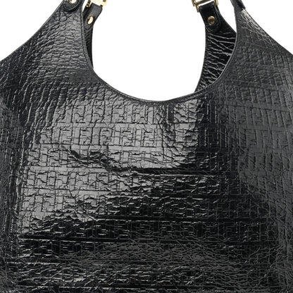 Fendi Crinkled Patent FF Hobo Shoulder Bag Black 8 of 11