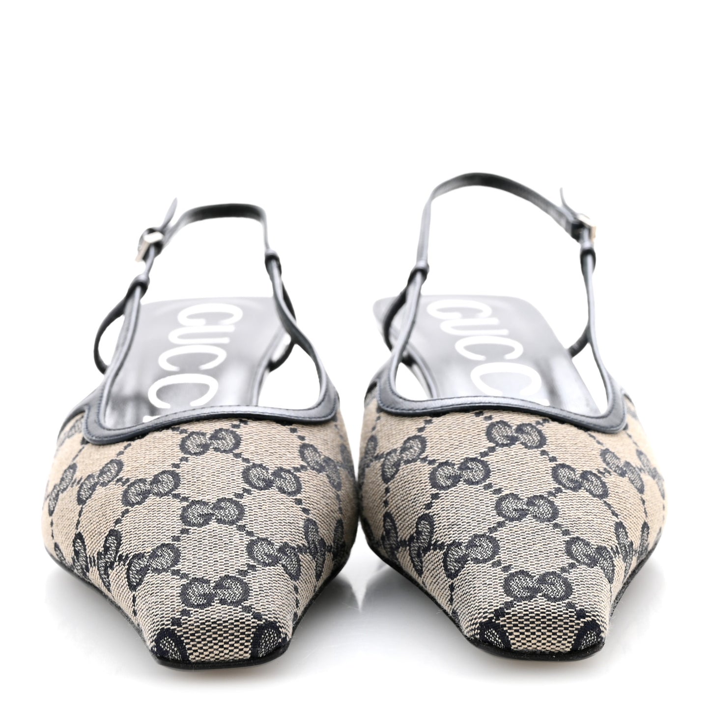 GG Monogram Malaga Kid Square G 75mm Slingback Pumps 40 Black