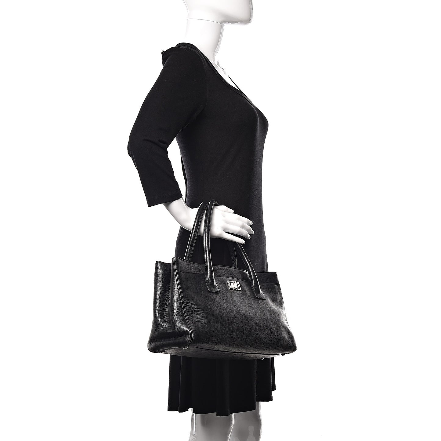 Calfskin Mademoiselle Lock Cerf Shopper Tote Black