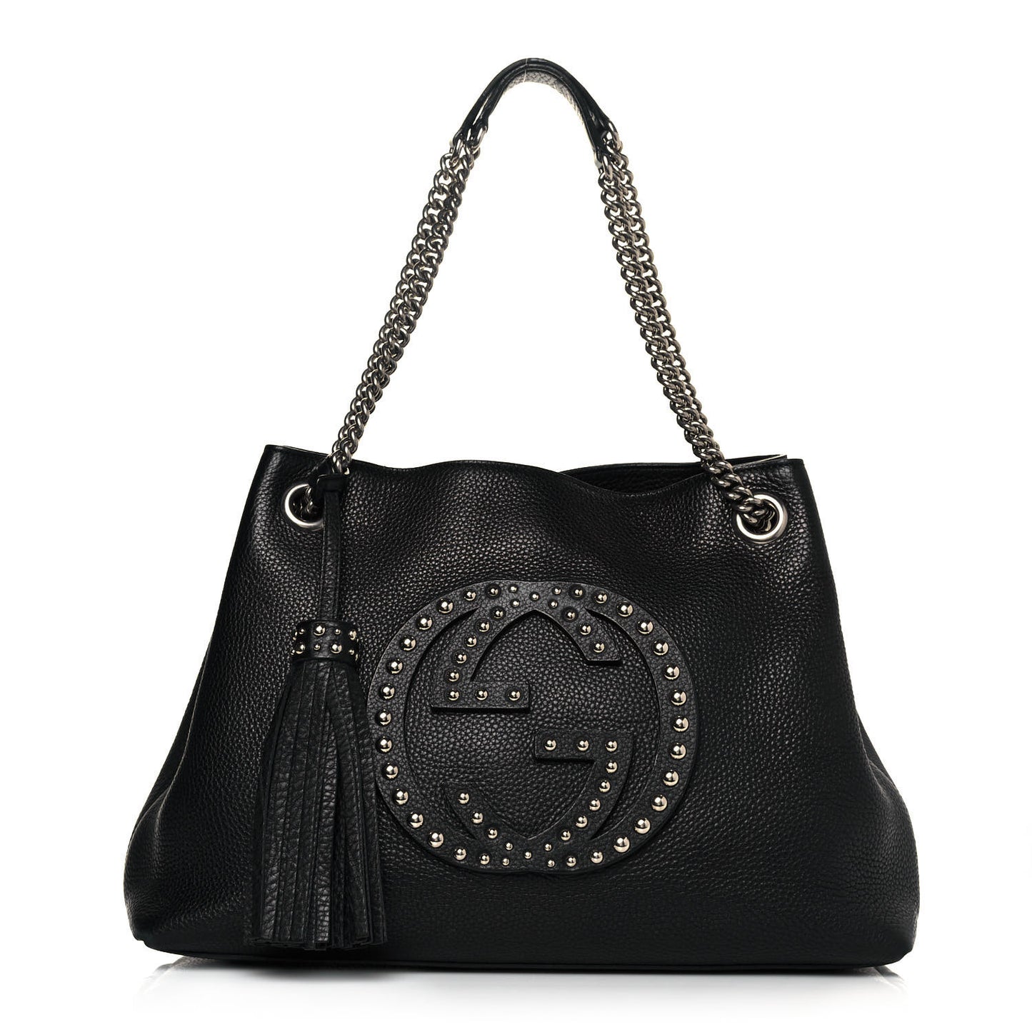 Pebbled Calfskin Studded Medium Soho Chain Shoulder Bag Black