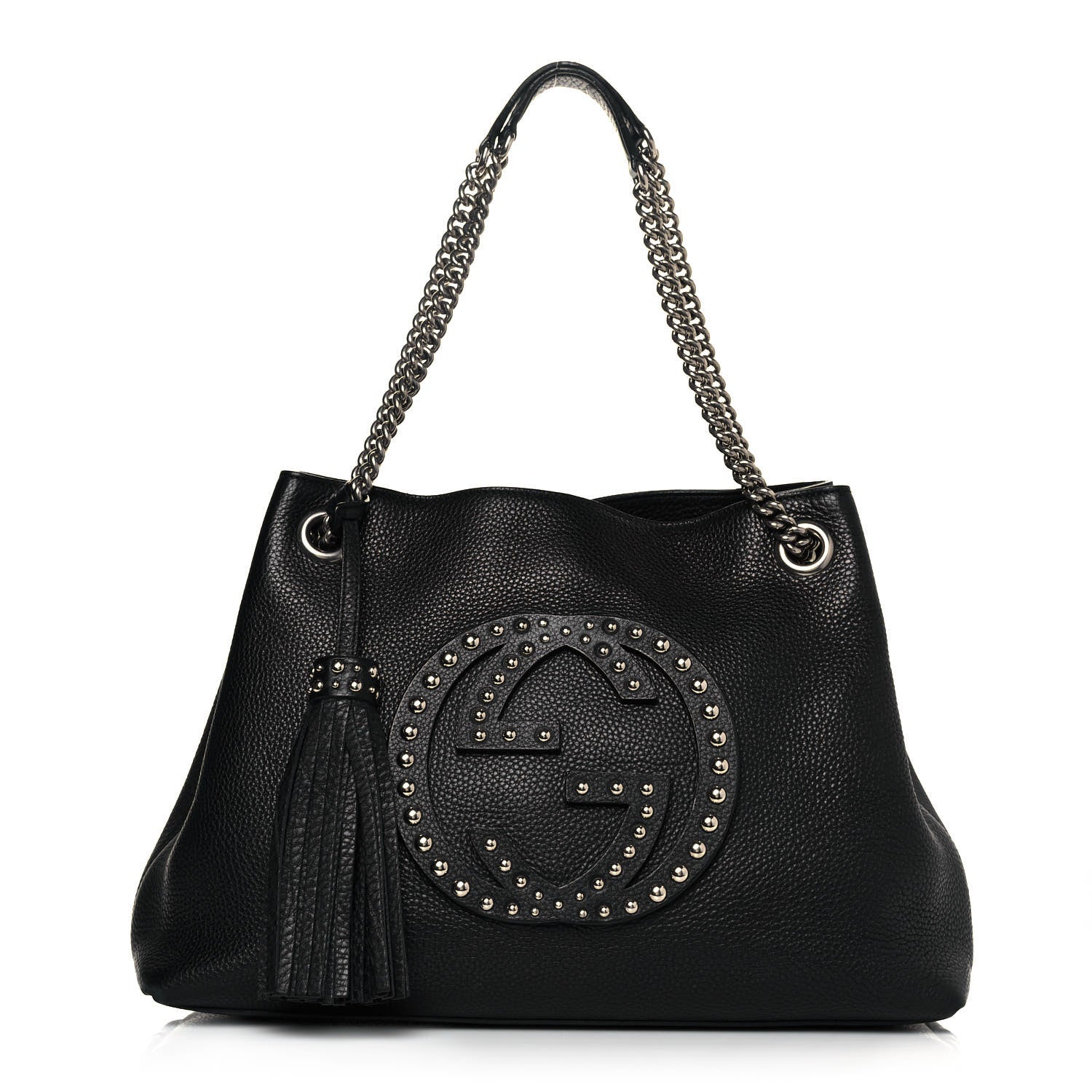 Gucci Pebbled Calfskin Studded Medium Soho Chain Shoulder Bag Black 1 of 11