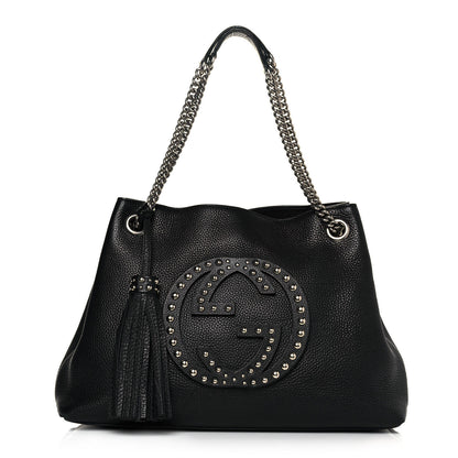 Gucci Pebbled Calfskin Studded Medium Soho Chain Shoulder Bag Black 1 of 11