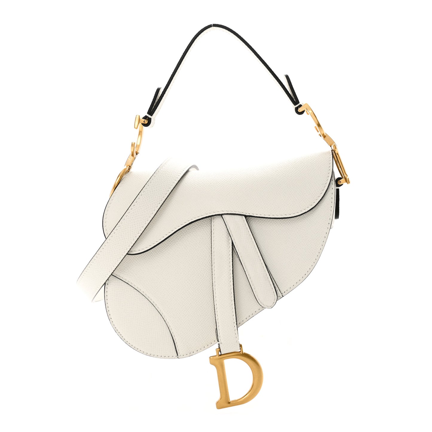 Grained Calfskin Mini Saddle Bag With Strap White
