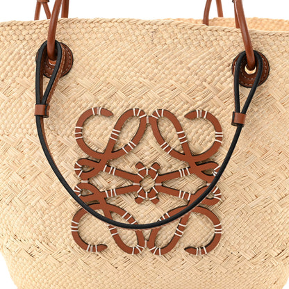 Loewe Calfskin Raffia Paulas Ibiza Medium Anagram Basket Tote Bag Natural Tan 8 of 10